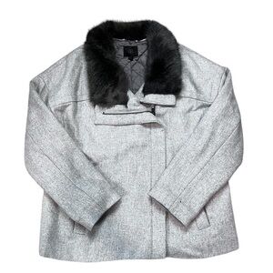 Banana Republic Black Label Womens Jacket Gray Heathered Pockets Faux Fur Zip L